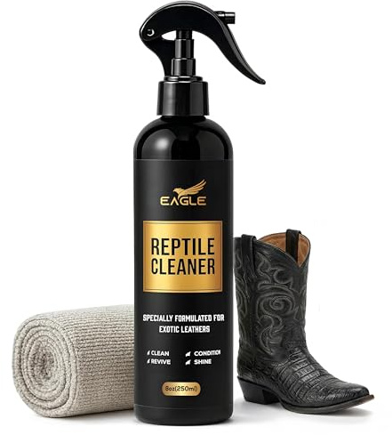 Exotic Leather Cleaner & Conditioner Spray – Cleans, Conditions & Protects Alligator, Crocodile, Snakeskin, Lizard, Ostrich & More – 8oz with Microfiber Cloth – Boots, Shoes, Bags, Belts