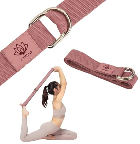 TREXO Cintura da yoga rosa, 183 x 3,8 cm, fibbia a forma di D, facile regolazione della lunghezza per diverse asana, adattata alle diverse preferenze, accessorio ideale per la cintura da yoga per