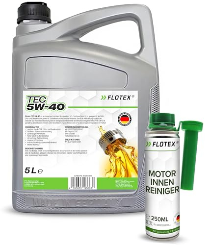 FLOTEX Premium Tec 5W40 Motoröl 5L I Hochwertiges 5W40 für geringere Emissionswerte I Ergiebiges 5W 40 Motoröl für Otto- & Dieselmotoren I Profi 5 W 40 5L mit hervorragender Viskosität