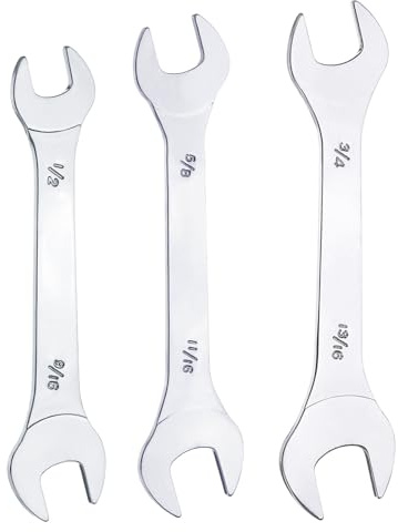 sourcing map 3pcs Double Open End Thin Wrench Set 1/2 9/16 5/8 11/16 3/4 13/16 SAE Super Thin Small Flat Head Wrench Mirror Polished Open Ended Spanner for Automotive Furniture Repair