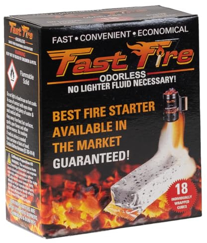 Fast Fire Odorless Fire Starter Cubes – Individually Wrapped Cubes for Grills, Fire Pits, Charcoal Chimneys, Camping & Indoor Fireplaces (18 Count)
