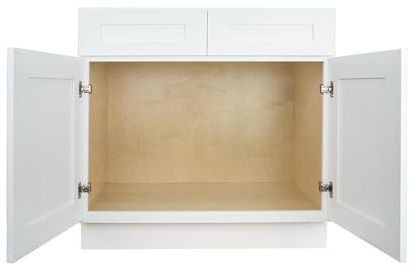 Hollywood Fabiani Design Sink Base Kitchen Cabinet 27 in. W x 24 in. D x 34-1/2 in. H, Shaker White - Solid Wood Frame, 1/2-Inch Cabinet-Grade Plywood Box, Soft-Close Doors, Ready to Assemble