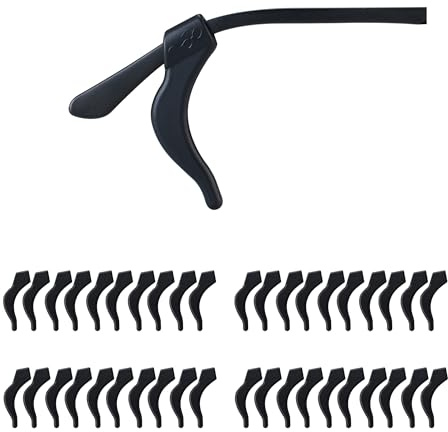 Gdnmpat 20 Pairs Glasses Grips - Anti-Slip Holder, Soft Silicone Glasses Ear Cushion, Eye Glasses Ear Grippers Sleeve Retainer, Hooks for Sports, Sunglasses(Black)