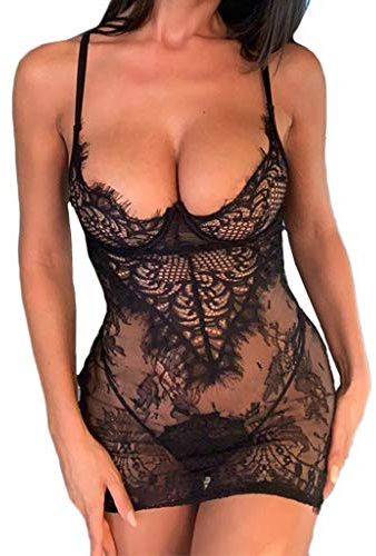 Sexiga damunderkläder babydoll spets nätbody delad rygg romantisk natt med tanga chic bekväm present A91