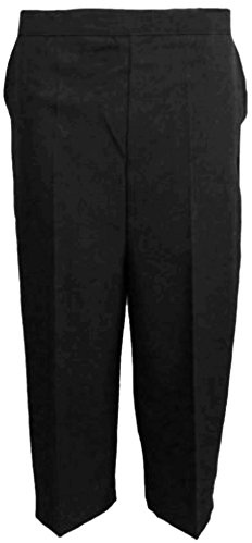 MyShoeStore Pack of 2 Women's Three Quarter Cropped Capri Trousers with Elasticated Waist, Stretch Polyester Straight Leg Summer Pants, Black, Size 26