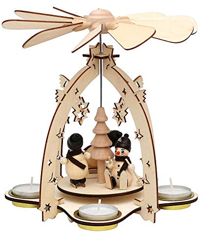 Superbe pyramide en bois pour 4 bougies chauffe-plat - Environ 23 cm Schneemänner