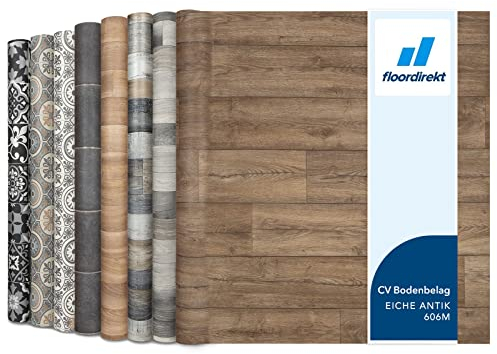 Revestimiento de suelo CV en imitación de madera, suelo de PVC, se vende por metros, antideslizante y fácil de limpiar, suelo de vinilo (200 x 200 cm, Atlantic | roble antiguo 606M)