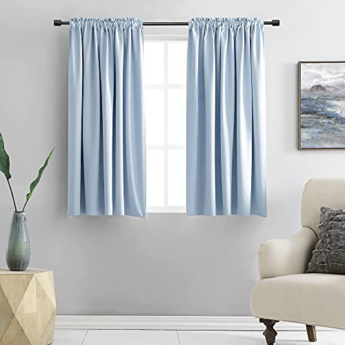 Cerulean Blue Drapes Home Fashion Thermal Insulated Room Darkening Curtains - Rod Pocket Short Curtain Panels for Bathroom (1 Pair,42 inches Wide by 54 inches Long)
