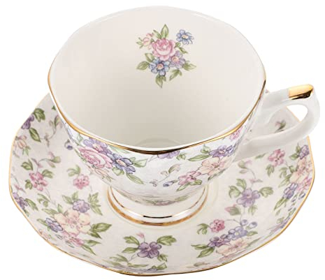 Lurrose Europäische Kaffeetasse mit Untertasse Vintage Knochenporzellan Teetasse Blumendesign Kaffeetasse Teetasse Set Nachmittagstee Party Supplies