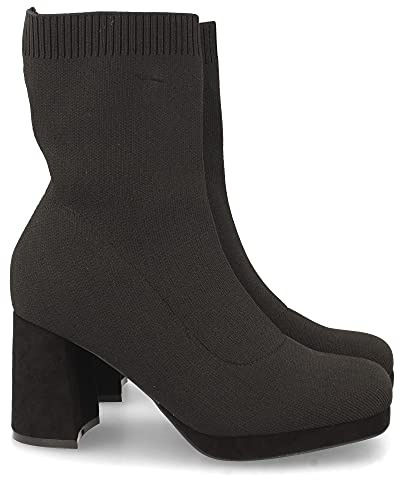 shoes&blues.es 61436-Botin de Tacon para Mujer, Comodos, con Material Elastico y Ajustable, Otono Invierno 2021. Talla 37 Negro