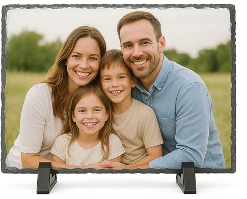 Mystery Pins Personalised Photo Rock Slate – 20x15cm Rectangle – Custom Picture Stone Plaque with Stand – Unique Keepsake Gift for Birthdays, Weddings, Memorials & Home Display