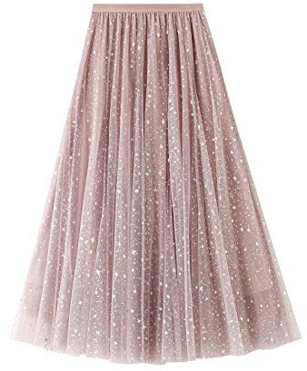 Geagodelia Gonna Lunga da Donna in Tulle Gonna Tutu Elegante con Cielo Stellato Gonne Donne Vita Alta a Strati con Paillettes Principessa (Rosa, Taglia Unica)