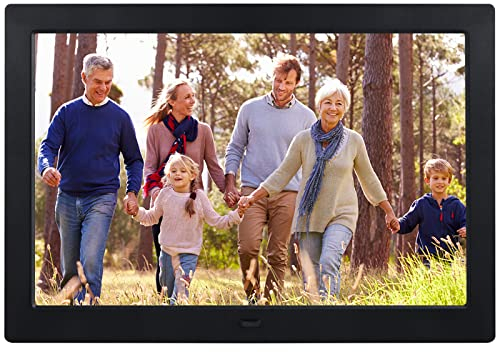 Digitaler Bilderrahmen, 10 Zoll Elektronischer Bilderrahmen, 1280 x 800 IPS unterstützt USB- oder SD-Karte (128G) Foto/Musik/Video Player/Kalender/Alarm/Auto-Rotat, Schlichtes Systemdesign