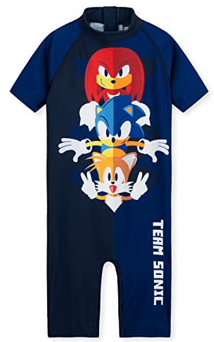 SONIC THE HEDGEHOG Bañador Niño, Traje de Baño Cuerpo Entero Manga Corta con Cremallera, Ideal para Playa, Piscina y Vacaciones