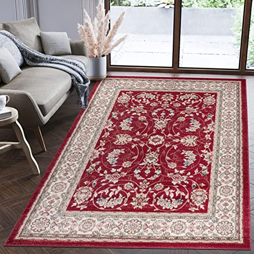 Mazovia Alfombra Pasillo 60x100cm Rojo Clásico Tradicional Suave Pelo Medio | Alfombra para Recibidor Cocina Oficina Salón Dormitorio Suelo Radiante Fácil de Limpiar Resistente a Detergentes Sintético