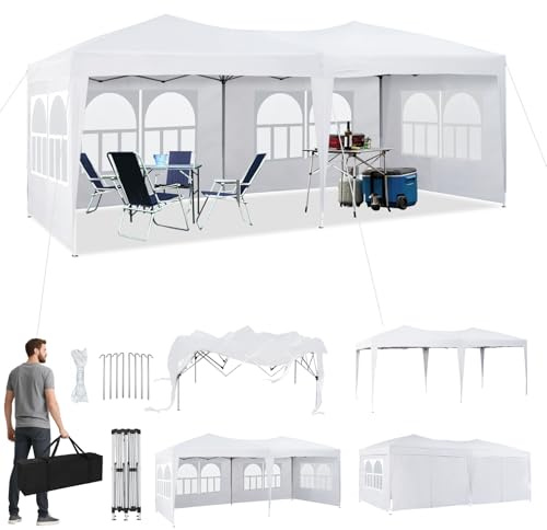 CLIPOP Pavillon 3x6 Faltpavillon, Wasserdicht Stabil mit 6 Seitenteilen, Gartenlauben Partyzelt mit UV-Schutz, Gartenpavillon für Hochzeiten Pavillon für Garten, Party, Festival (weiß)