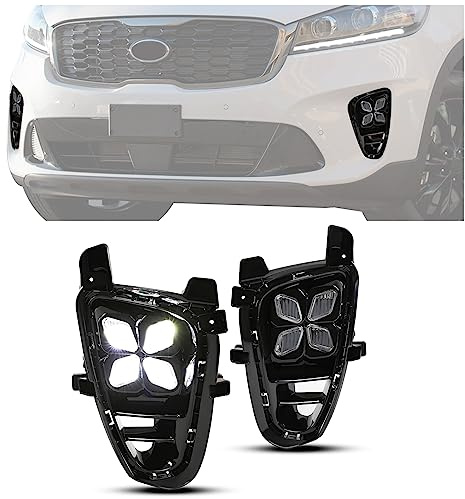 HECASA 2Pcs Fog Lights Compatible with 2019+ Kia Sorento Front Bumper Driving Lamp 4 Eyes LED Daytime Running Light Clear Lens LH & RH