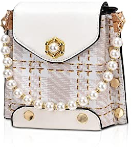 NICOLE & DORIS Süße Handtaschen Damen Handytaschen Klein Umhängetasche PU Leder Mini Schultertasche Mädchen Geldbörse Crossbody Bag Satchel Handtasche mit Perle Creme