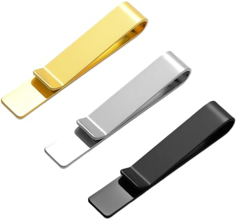 Bewudy 3 Pcs 2 inch Tie Clips for Men, Skinny Tie Clip for Men in Black Costume Accessories, Personalized Design Tie Bar Perfect For Slim Ties (Gold, Silver, Black)