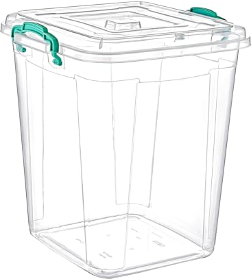 Best House | Plastic Storage Box with Clips & Lids | Size: 20L (L:31.8cm W:31.5cm H:35.7cm) | Set of 1 | Square Shape | Stackable Clear Durable Multipurpose Office Home Kitchen Tools (MEDIUM Size)