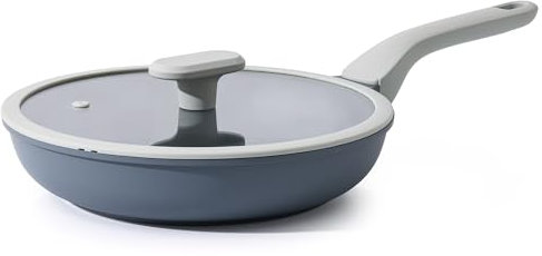 PRICUSIS Sartén de cerámica antiadherente con tapa, sartén no tóxica, sartén para huevos saludables, sartén antiadherente para tortillas, sin PTFE, PFOA y PFAS, compatible con inducción (8 pulgadas W