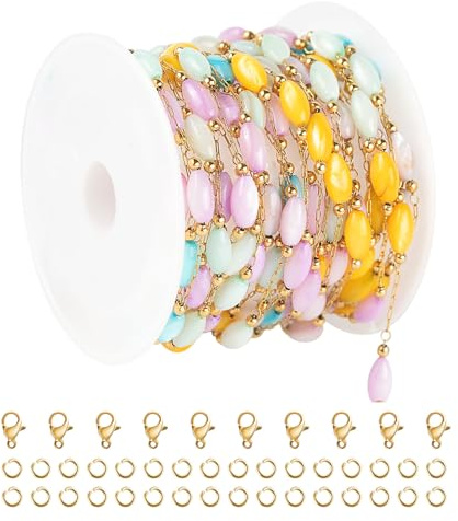 UMAOKANG 3 Meters Gold Plated Chain for Jewelry Making - Multicolored Shell Oval Link for Women's Necklace Bracelet DIY - Stainless Steel Bulk