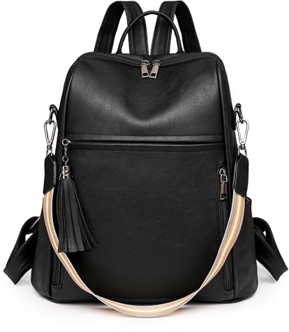 Mxaeyr Women's Fashion Backpacks,Waterproof PU Leather Ruckpack for Ladies,Travel Rucksack,Multi-Pocket Purse Handbag Daypack,Black