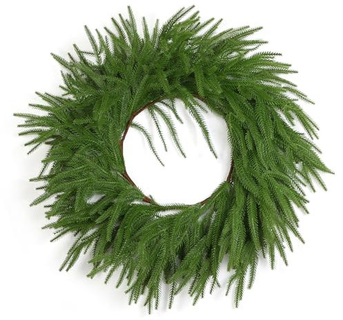 Dremisland Norfolk Kiefer Weihnachtskränze Türkranz für Haustür 60cm Große Tannenkranz Türkranz Adventskranz Weihnachten Türschmuck Weihnachtsgirlande Grün Weihnachtsdeko Innen Außen Wand Wohnkultur