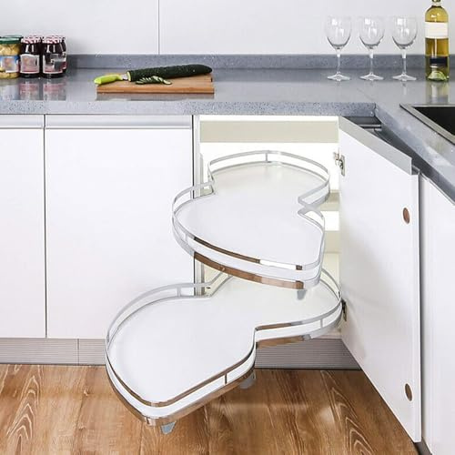 XFNVXC Corner Kitchen Storage Cabinet with Pull Out Telescopic Drawer and Turntable Blind Corner Organizer Shelf for Kitchen Cabinets