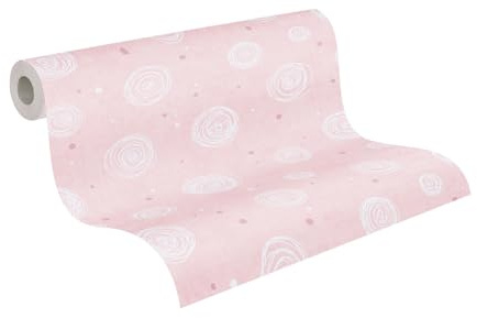 A.S. Création tapet för barnrum Lilly & Luis - resistent non-woven tapet med cirkelmönster - 10,05 m x 0,53 m - Rosa, vit - Tillverkad i Tyskland - 771392