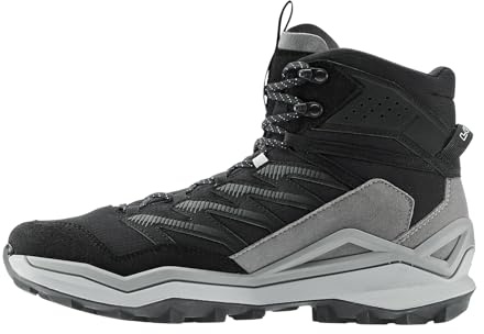 Lowa Maddox Pro GTX Mid W - Zapatillas de senderismo ligeras para hombre, impermeables y ligeras, especialmente adecuadas para pies anchos, zapatos de trekking, negro y gris, 44.5 EU Ancho