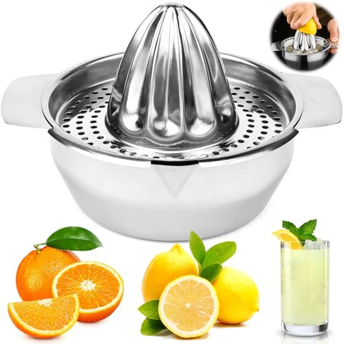 QGGTQG Spremiagrumi, spremiagrumi, in acciaio inox 18/8, con contenitore da 400 ml, manuale al limone, qualità professionale, in acciaio inox, per pompelmo, per arancia, robusto e lavabile in