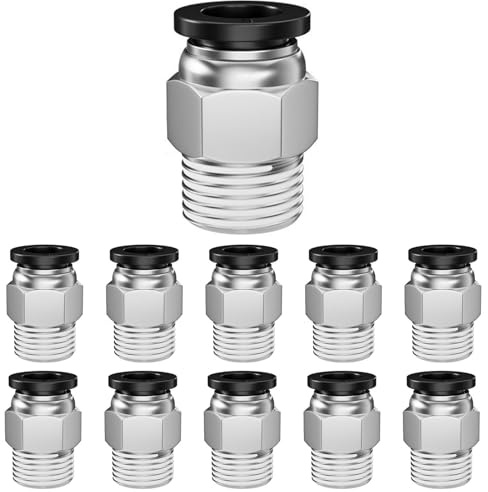 10 st pneumatiska beslag 8 mm ytterdiameter slang x 1/4 tum BSP yttergänga, snabbkoppling luftledningsadaptrar, raka anslutningar (PC8-02) (8 mm -(1/4 tum)