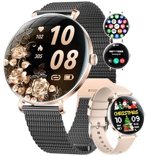 LIGE 2025 Smartwatch Donna,1,43 AMOLED Orologio Fitness Ultra Sottile con 2 Cinturini, Chiamate, 100+ Modalità Sportive, Monitoraggio Sonno, Ciclo Mestruale, Impermeabile IP68, per Android iOS