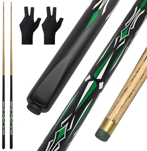 RAYNA GAMES 2 Piece Snooker Cue Stick, Pool Cue Stick Snooker Cues,58 20oz Billiard Pool Cue 9.5mm Tip Snooker Cue Set for Beginner & Professional (Green)