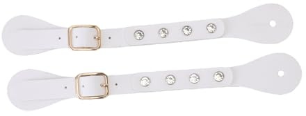 LIYJTK 1 Paio di Cinturini per speroni Regolabili con Strass Decorati in Pelle Sintetica Cinghie per speroni Occidentali Vintage per Attrezzatura per Stivali (Bianca)