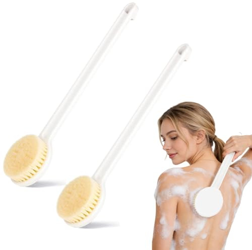 2Pcs Back Shower Brush Long Handle 34CM, Exfoliating Back Scrubber Anti-Slip Long Handle Back Scrubber Suitable for Men and Women