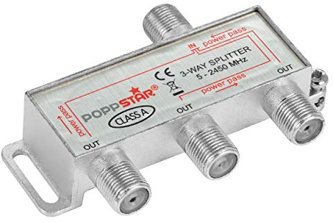 Poppstar Sat-Verteiler Splitter Umschalter 3-Fach (analog/digital/BK/unicable/HD/4K tauglich) für TV, Satellit, Fernseher, Radio, LNB