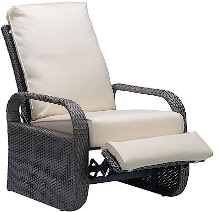ART TO REAL Silla reclinable de Mimbre de Resina para Exteriores con Cojines, Muebles de Patio, sofá de ratán Ajustable automático, Resistente a los Rayos UV, a la decoloración, al Agua