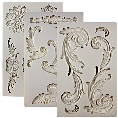 Stampi in silicone per decorazioni in stile barocco, 3 pezzi, a forma di cherubino per uccelli e pergamene, stile Art Déco, ispirato al pizzo