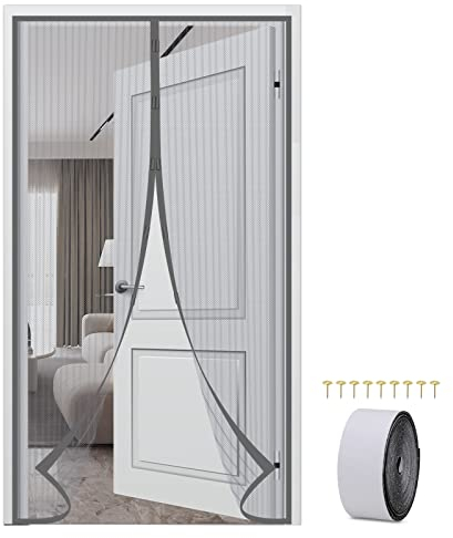 Mosquitera magnética para puerta - 100x210CM Cortina Mosquiteras para Puerta Exterior - Anti-insectos para Salón/Balcón/Dormitorio，Se Cierra Automáticamente, Fácil Instalación sin Taladrar (Gris)