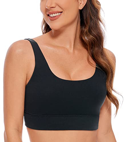 CRZ YOGA Womens ButterLuxe U Back Sports Bra - Padded Low Impact Crop Top Workout Yoga Sport Bra Black XL