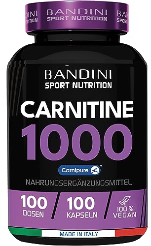 Bandini® L CARNITINA 1000 | 100 Compresse con Carnipure® (100 dosi, 100 giorni) | Integratore con L-Carnitina Tartrato Vegan | Carnitine Pura per Atleti e Sportivi - Energia, Resistenza e Recupero