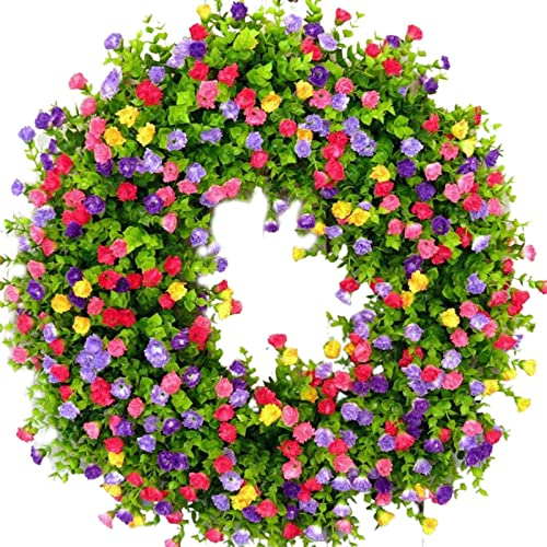 40cm Türkranz Frühling Künstliche Bunter Dekorative Blumenkranz, Wandkranz Haustür Künstliche Blume, Outdoor Frühlings Und Sommerkränze Deko Kranz Eukalyptuskranz Für Zu Hause (Stil A)