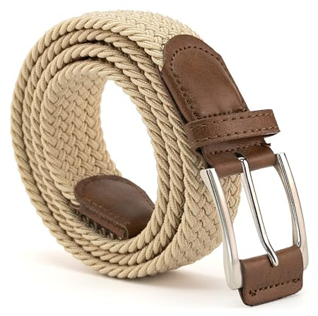 CINTURONTOP Cinturón trenzado y de cuero, Cinturón ajustable para hombres y mujeres, Beige, 100cm