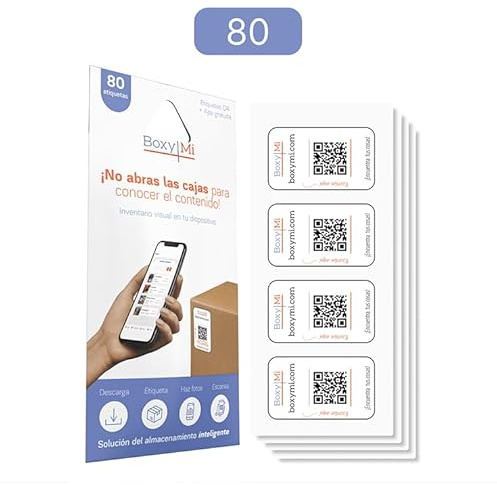 Boxymi etiquetas QR identificativas para mudanzas, organización, almacenamiento y seguimiento de inventario (pack 80)