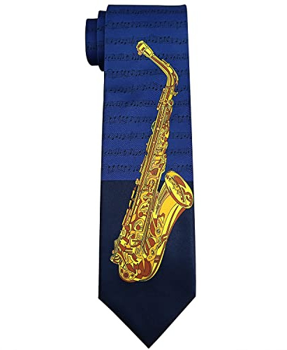 Wpamlrta Cravates formelles pour saxophone 8,2 cm Motif notes de musique piano, Saxophone doré Note bleue, taille unique