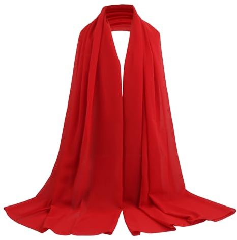 Chiffon Schal Damen, Seidenweiche Chiffon Hijab, Schultertuch Damen Groß Festlich, Stola für Abendkleid, Dünner Schal, Seidenschal damen,Schal Einfarbig, Halstuch Tuch aus Chiffon (Rot)