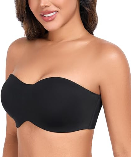 DotVol Seamless Bandeau Unlined Underwire for Large Bust Women's Minimizer Strapless Bra (Black,38DD)