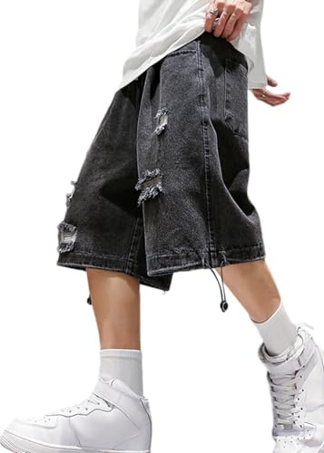 shownicer Jeans Pantaloni Corti Uomo Blu Denim Shorts Bermuda Estivi Baggy retrò Pantaloncini Hip Hop Skateboard Pantaloni con Tasche A Noir XXL